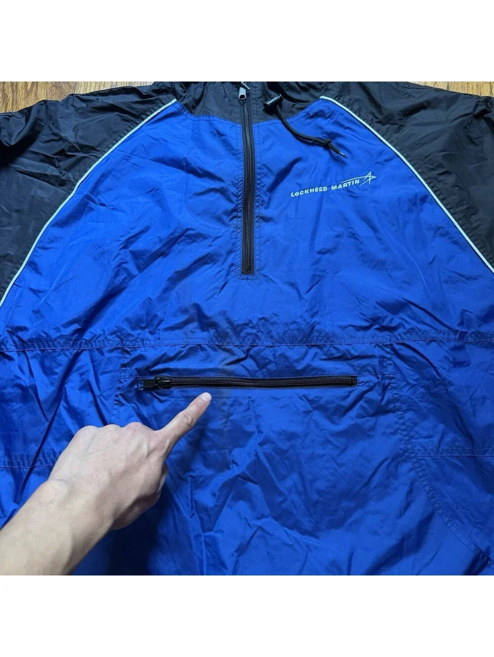Lockheed Martin Vintage 2XL Windbreaker Anorak Jacket Men’s Blue Black Pullover